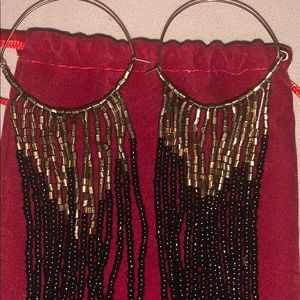 Gold and black beaded statement dangle earrings